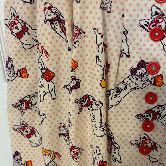 Whimsical Mod Cloth Polka Dot Corgi Dog Belted Dress Red Purple XL - Picture 3 of 9